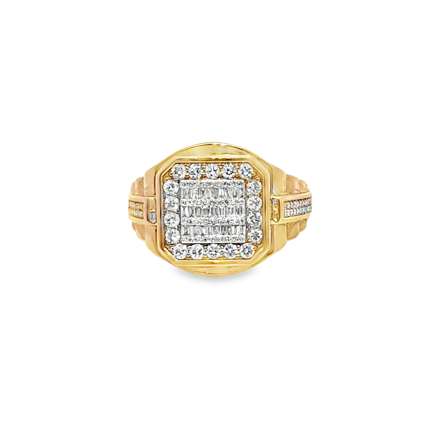 Mens Pinky Ring Round & Baguette Diamond 1.00 ctw 10K Yellow Gold