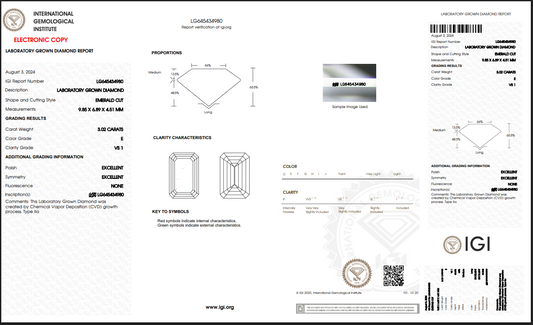 3.01 CT Emerald Cut IGI Certified Lab Grown Diamond Engagement Ring – 18K White Gold 4.02 CTW Overall