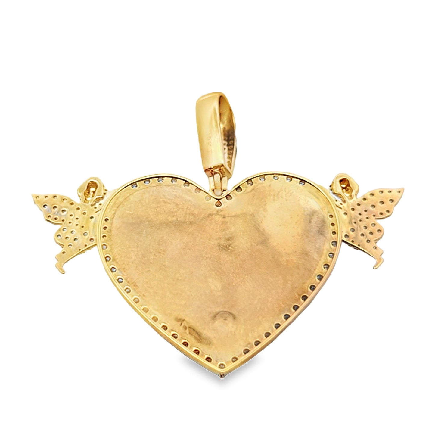 10k Yellow Gold Diamond Heart Double Angle One Row Memory Pendant 1.6 ctw