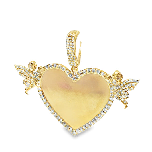 10k Yellow Gold Diamond Heart Double Angle One Row Memory Pendant 1.6 ctw