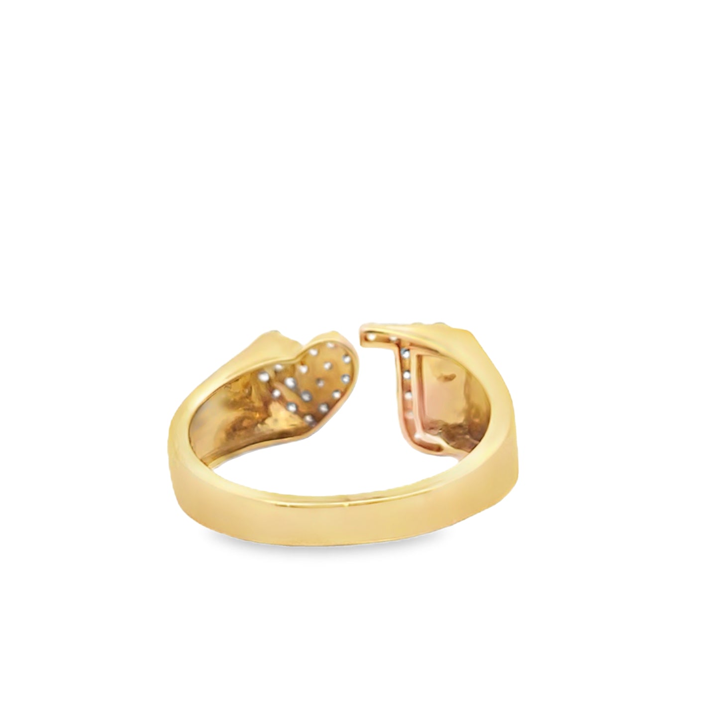 "J" Initial Cuff Ring With Heart 0.30 ctw Diamond 14K Yellow Gold
