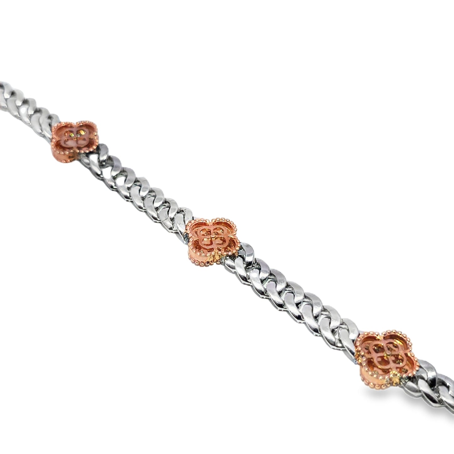 10K White Gold Women's Clover Cuban Link Diamond Bracelet 5.00ctw