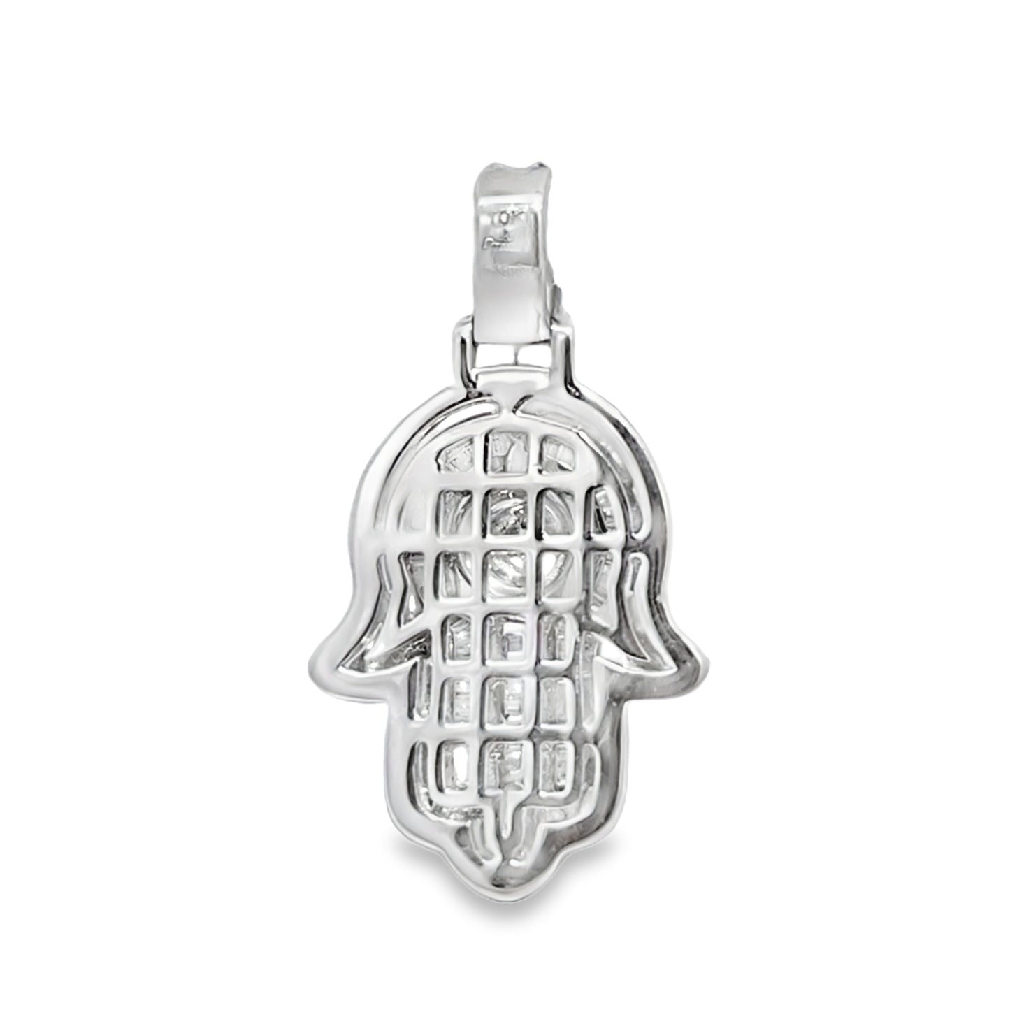 Double Layer Hamsa Hand Pendant 1.20 ctw Diamond 10K White Gold | Spiritual Protection Symbol | Jewelry Palace