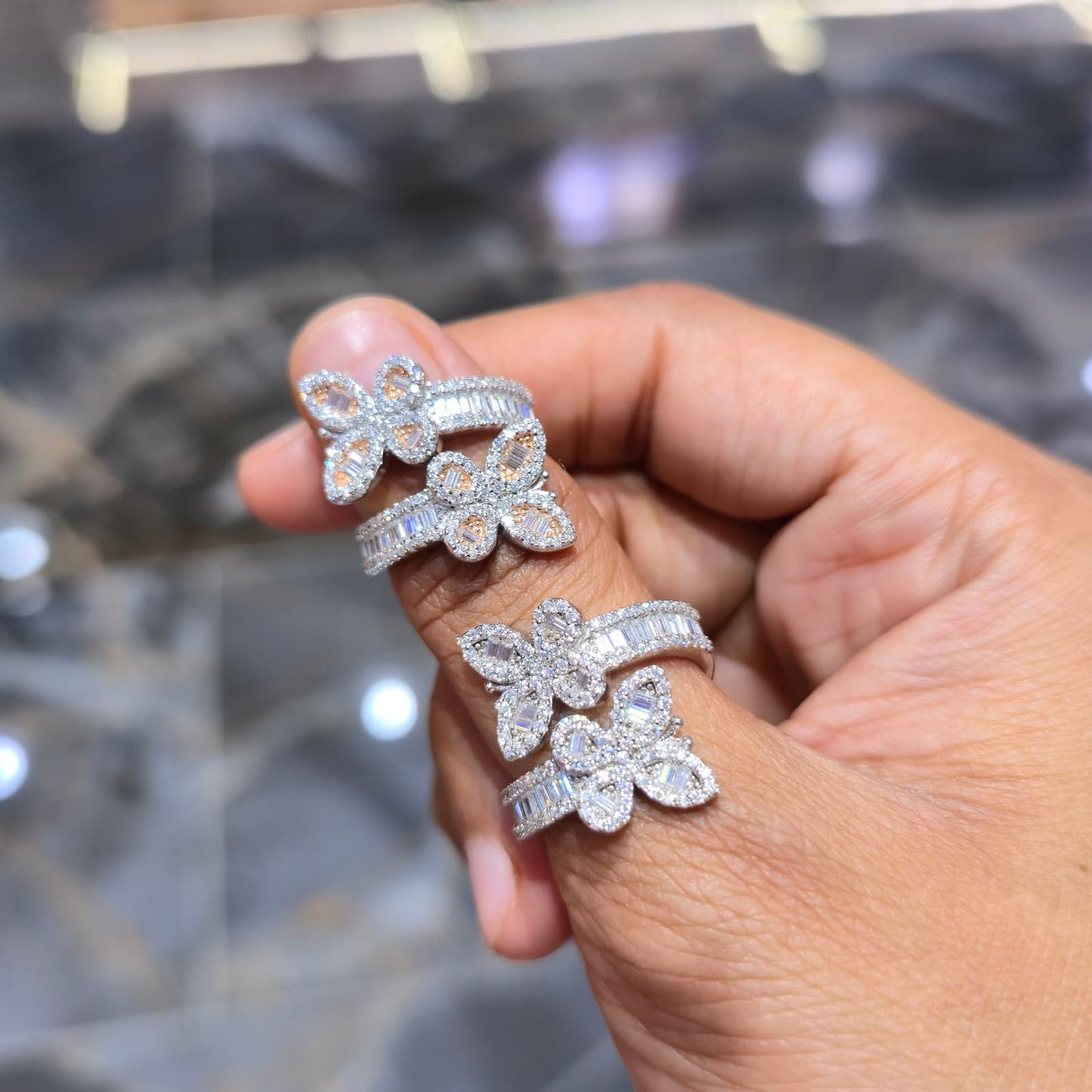 925 Silver Moissanite butterfly rings