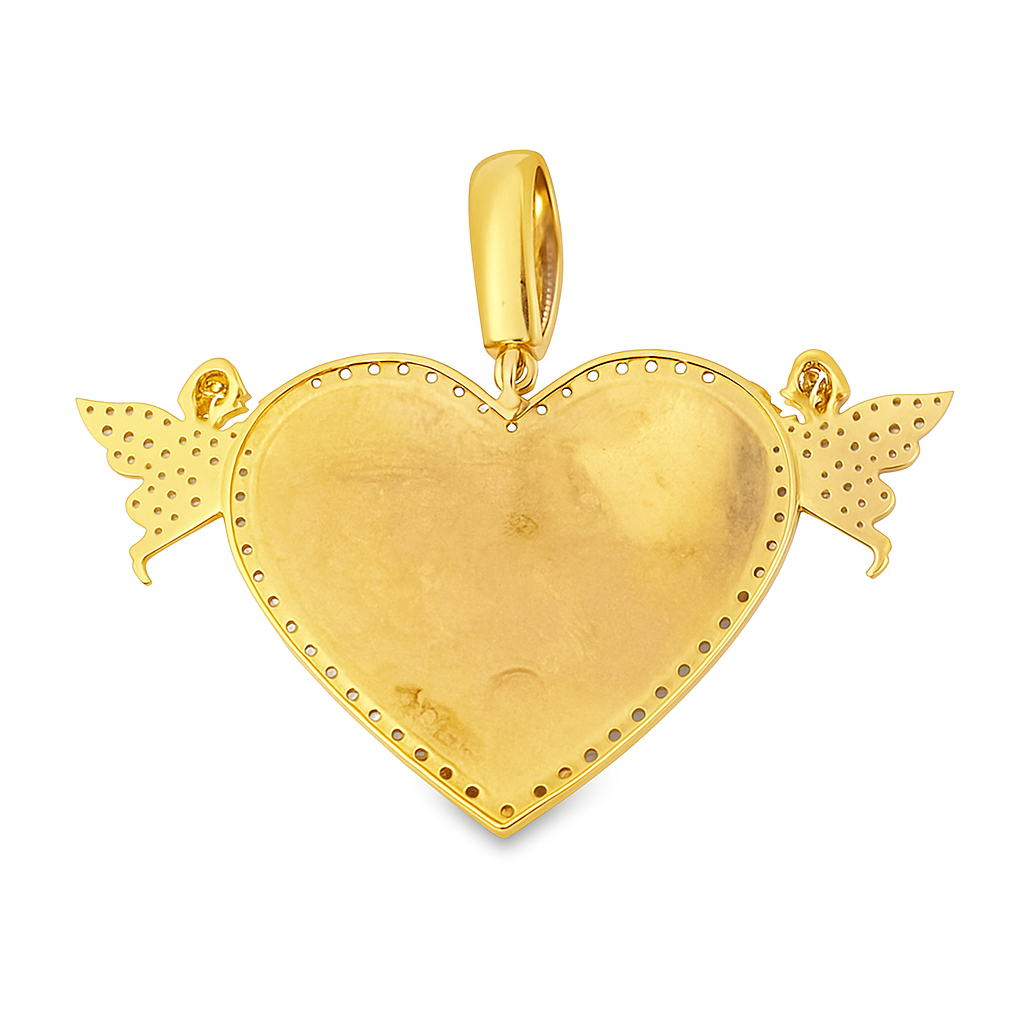 10K Yellow Gold Diamond Heart Double Angle One Row Memory Pendant 1.6 ctw