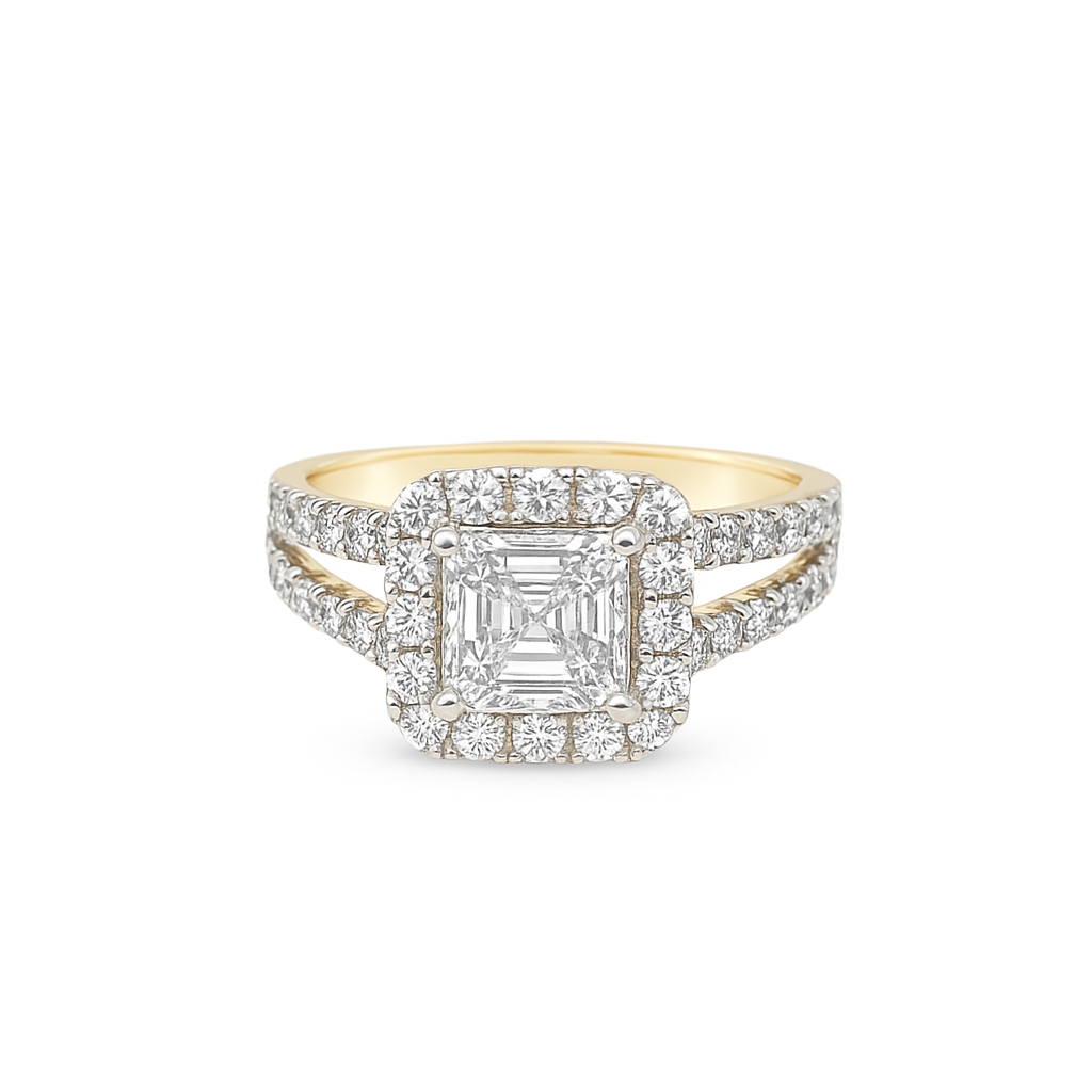 14K Yellow Gold Square Cut Diamond Halo Ring 0.94 ctw | Elegant Engagement & Fashion Jewelry – Jewelry Palace Lithonia GA