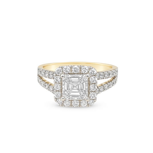 14K Yellow Gold Square Cut Diamond Halo Ring 0.94 ctw | Elegant Engagement & Fashion Jewelry – Jewelry Palace Lithonia GA