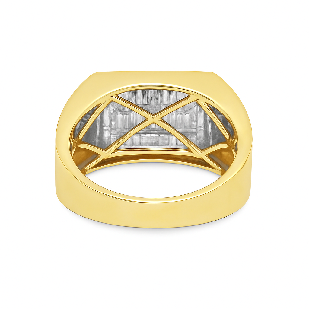 Men’s 10K Yellow Gold Diamond Baguette Ring 0.60 CTW | Rectangle Cluster Iced-Out Ring | Jewelry Palace