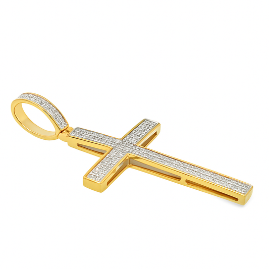 10K Yellow Gold Diamond Cross Pendant 0.30 ctw – Classic Pavé Faith Pendant | Jewelry Palace Lithonia, GA
