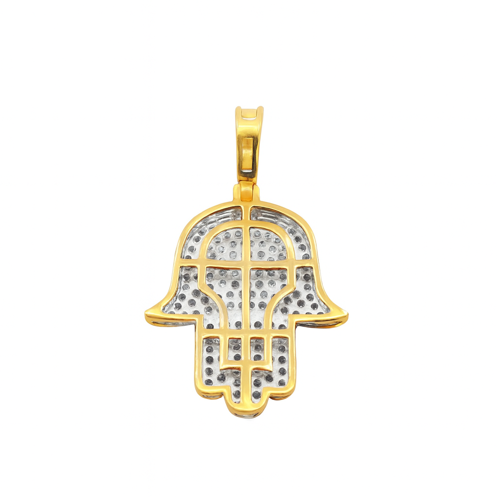 10K Yellow Gold Diamond Hamsa Hand Pendant 0.33 ctw | Unisex Spiritual Protection | Jewelry Palace
