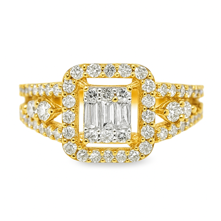 10K Yellow Gold Square Shape Baguette Diamond Ring 1.50 ctw