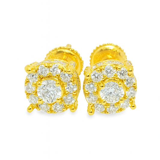 10K Yellow Gold Diamond Round Halo Stud Earrings 1.01 CTW | Jewelry Palace