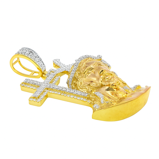 10K Yellow Gold 0.33 ctw Diamond Jesus Head with Crosses Pendant | Faith & Divine Protection | Jewelry Palace