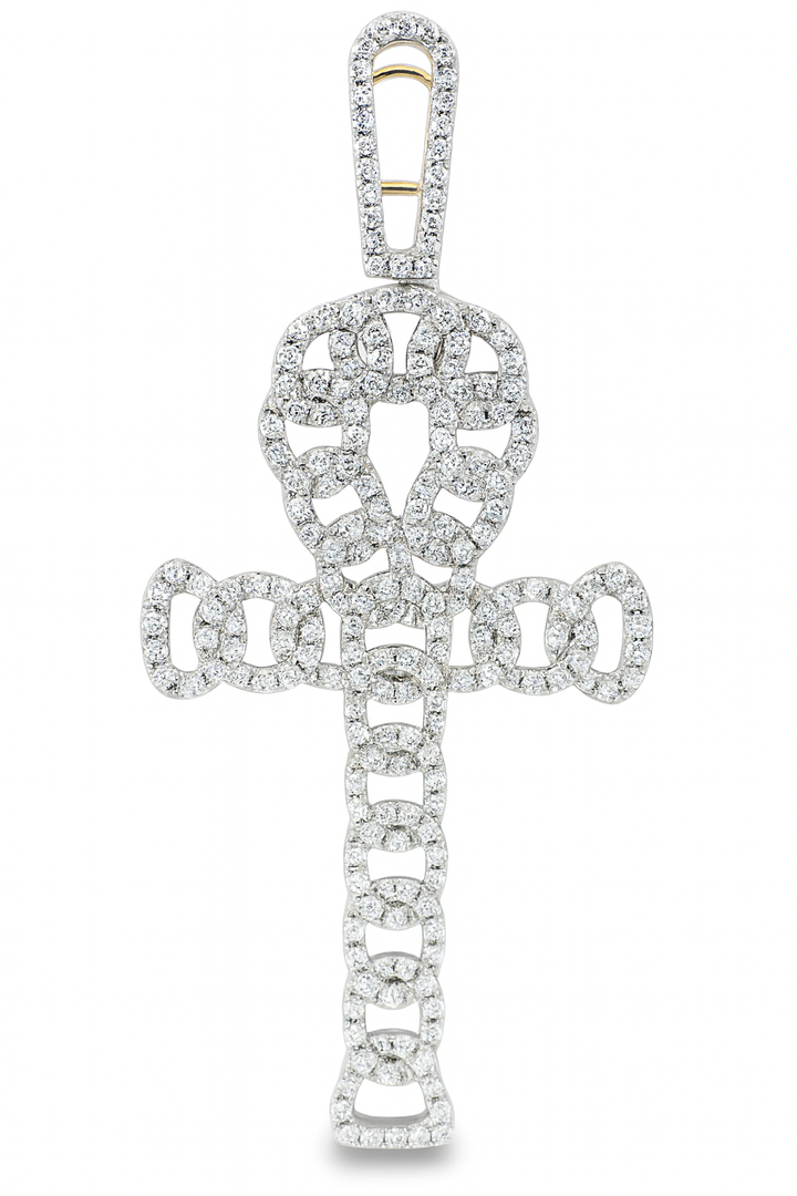 14K Yellow Gold Diamond Ankh Pendant 0.87 ctw | Round Brilliant Design