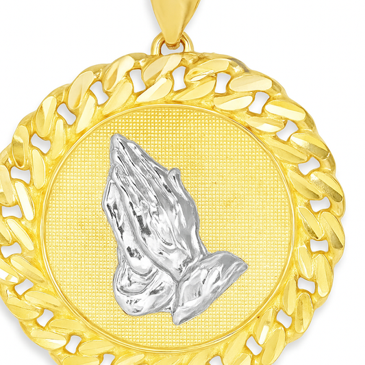 10K Yellow Gold Praying Hands Pendant Necklace Set – Faith & Blessings Design | Jewelry Palace