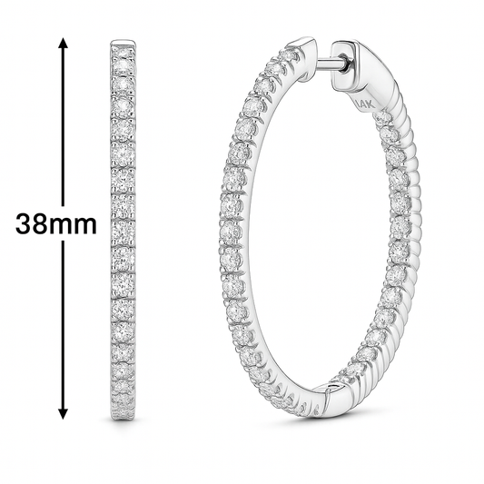 14K White Gold 2.00 CTW Inside-Out Round Cut Diamond Hoop Earrings | Jewelry Palace
