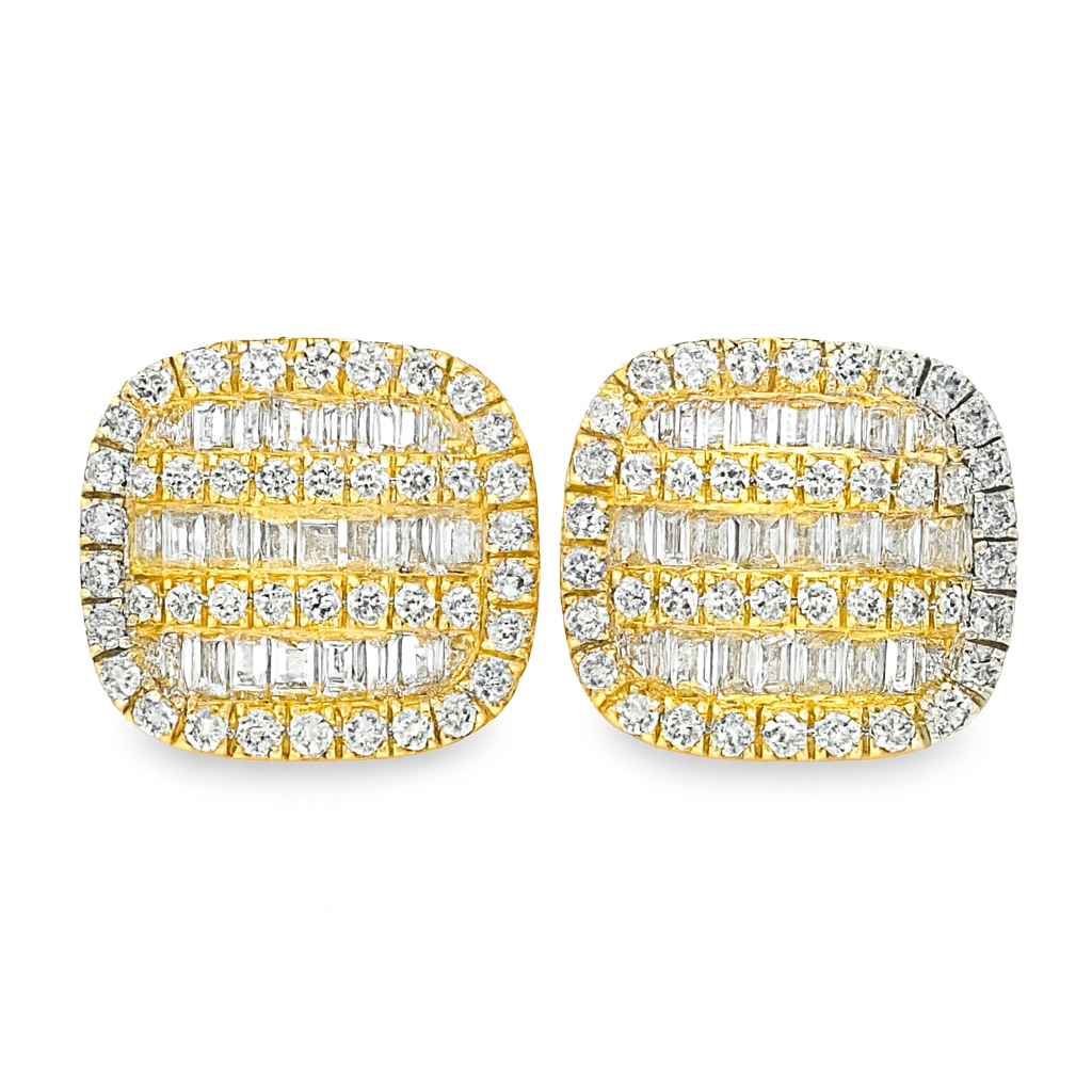 10K Yellow Gold Baguette & Round Diamond Stud Earrings 0.50 ctw | Jewelry Palace