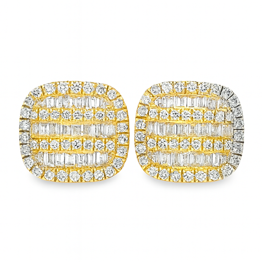10K Yellow Gold Baguette & Round Diamond Stud Earrings 0.50 ctw | Jewelry Palace