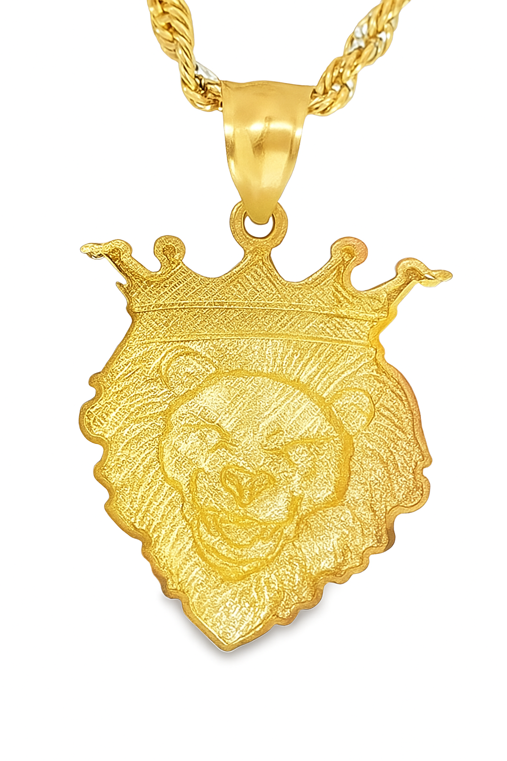10K Yellow Gold Crowned Lion Head Pendant Necklace Set – King of the Jungle Design | Jewelry Palace