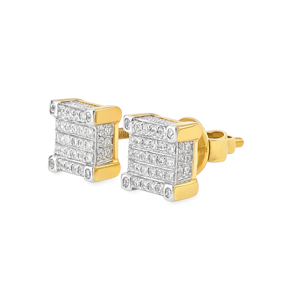10K Yellow & White Gold Diamond Square Stud Earrings 0.25 CTW | Jewelry Palace