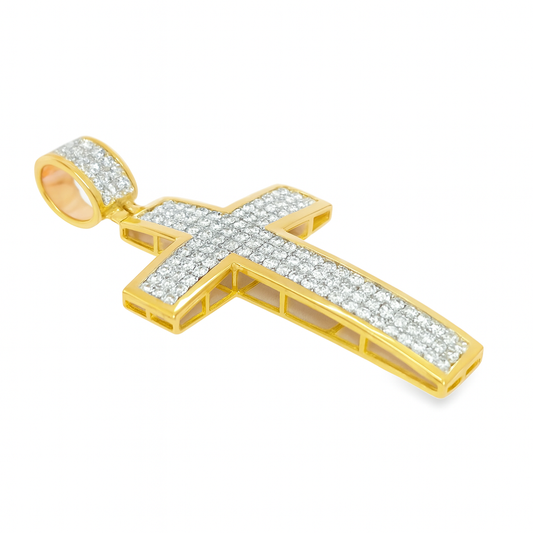 10K Yellow Gold Diamond Round Cut Cross Pendant 0.25 ctw