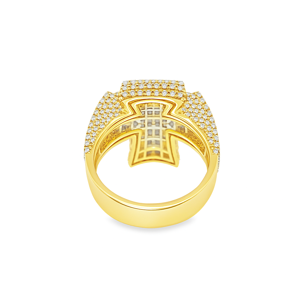Men’s 10K Yellow Gold Diamond Cross Ring 2.95 CTW | Baguette & Round Iced-Out Ring | Jewelry Palace