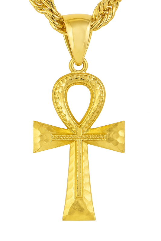 10K Yellow Gold Ankh Cross Pendant Necklace Set – Egyptian Symbol of Life | Jewelry Palace