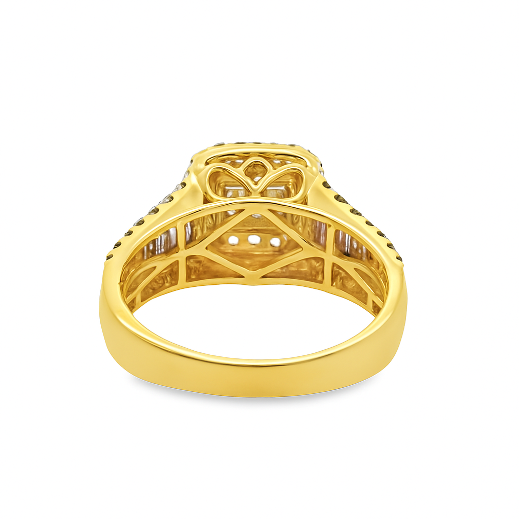 14k Two Tone Gold Baguette Diamond Square Cut Ring 1.48 ctw