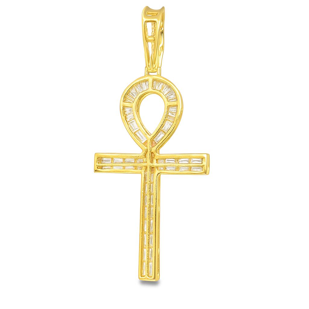 10K Yellow Gold Diamond Ankh Pendant 2.50 ctw | Baguette Cut Design