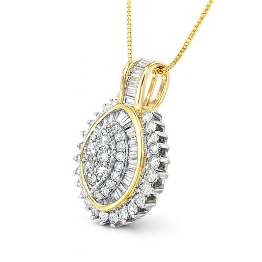 10K Yellow Gold Oval Brilliant Diamond Pendant Cluster Halo 1.00 CTW