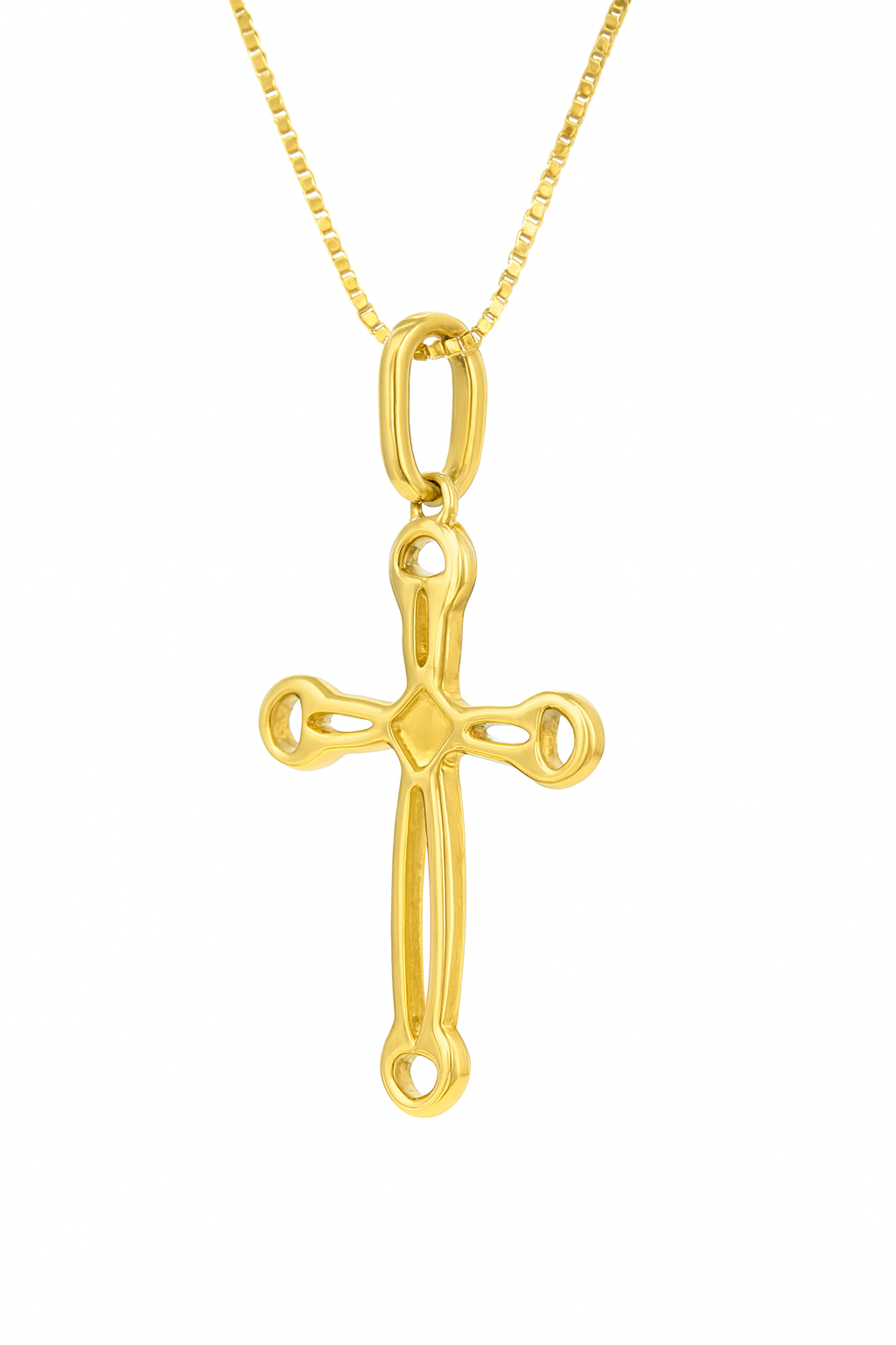 10K Yellow Gold Diamond Cross Charm Necklace Two-Tone Round Brilliant 0.23 CTW