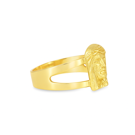 10K Yellow Gold Jesus Face Ring with Split Shank | Jewelry Palace