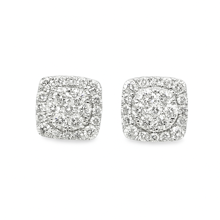 10K White Gold 0.63 ctw Diamond Square Cluster Earrings | Iced-Out Cushion Studs | Jewelry Palace