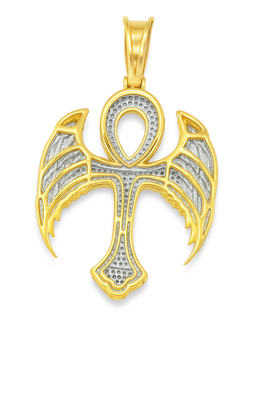 10K Yellow Gold Diamond Ankh Pendant 0.63 ctw | Angel Wing Cross of Life