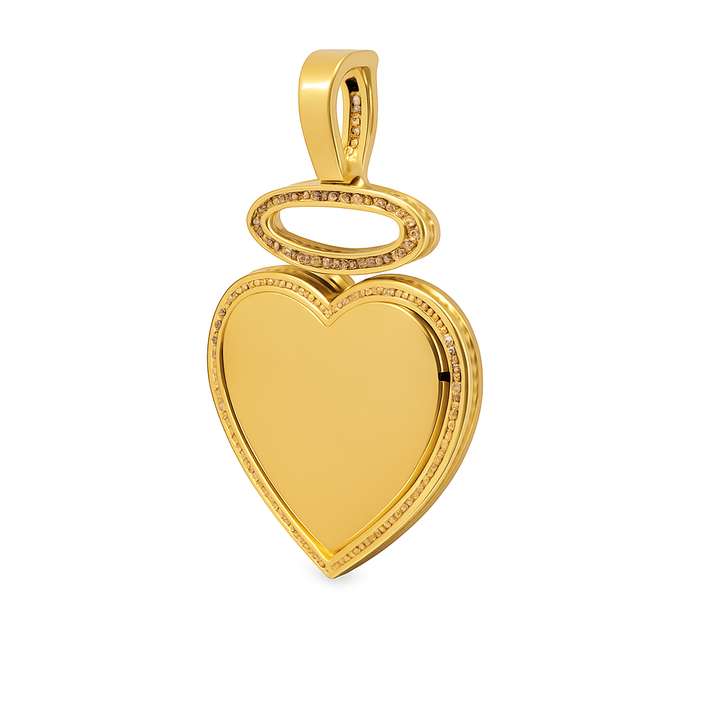 10K Yellow Gold Diamond Heart Memory Pendant with Halo 1.15 ctw