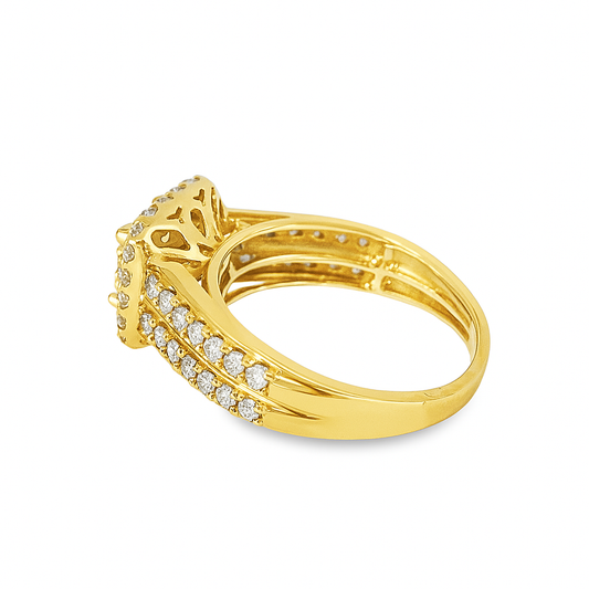 10K Yellow Gold Square Diamond Ring with 2 Row Band 1.00 ctw