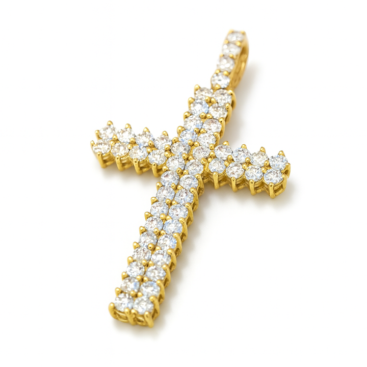 10K Yellow Gold Diamond Cross Pendant 2.00 ctw | Round Brilliant Cut