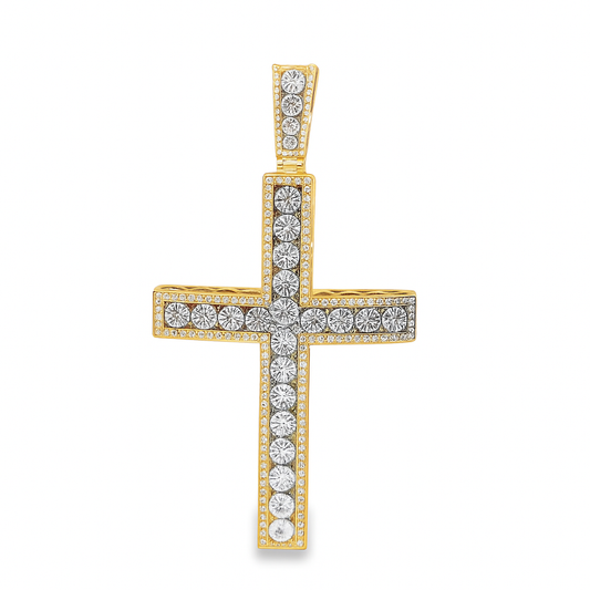 10K Yellow Gold Diamond Cross Pendant 2.15 ctw Round & Baguette Cut