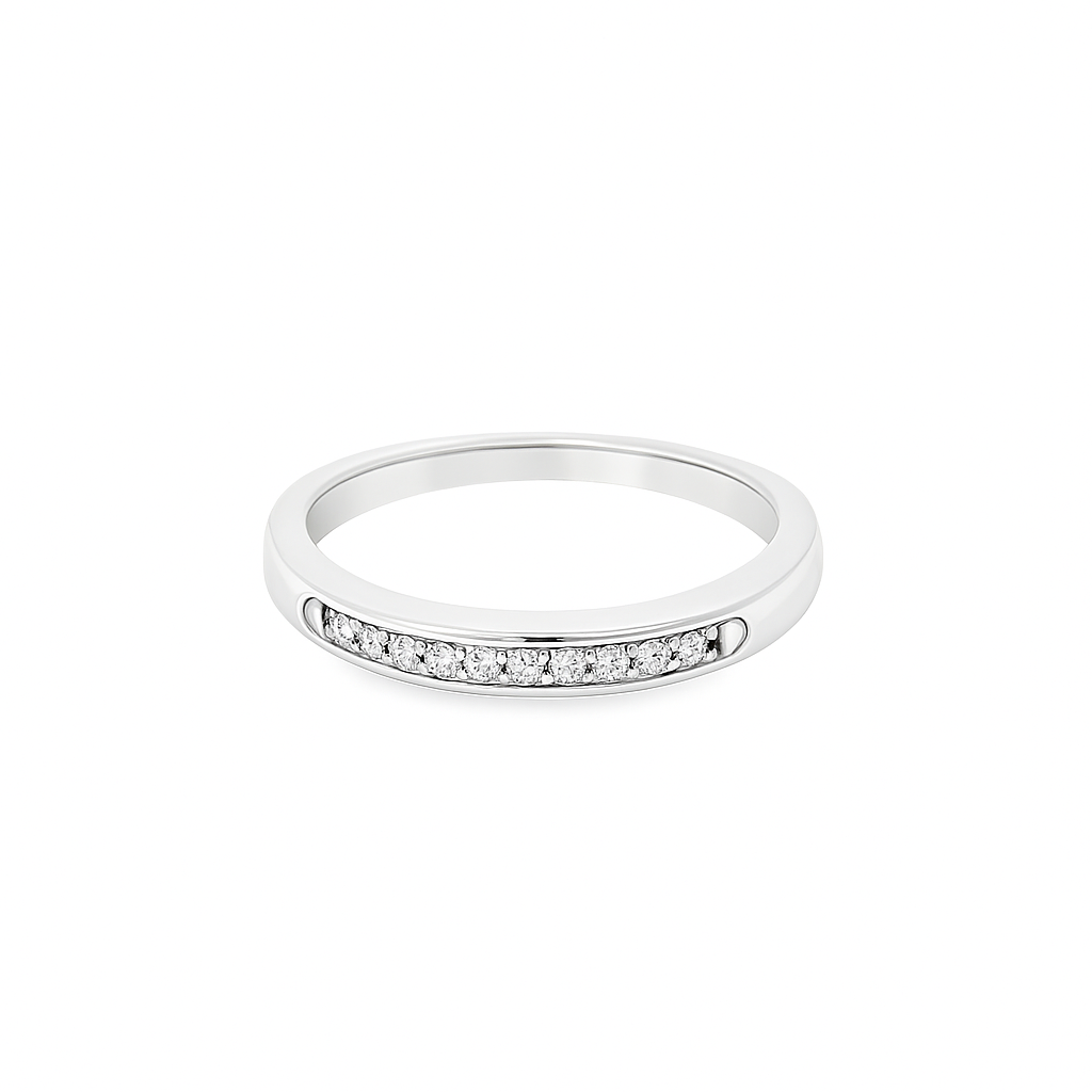 10K White Gold Diamond Band with Round Studded Diamonds 0.1 ctw