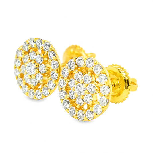 10K Yellow Gold 0.51 ctw Diamond Flower Halo Earrings | Layered Design | Jewelry Palace