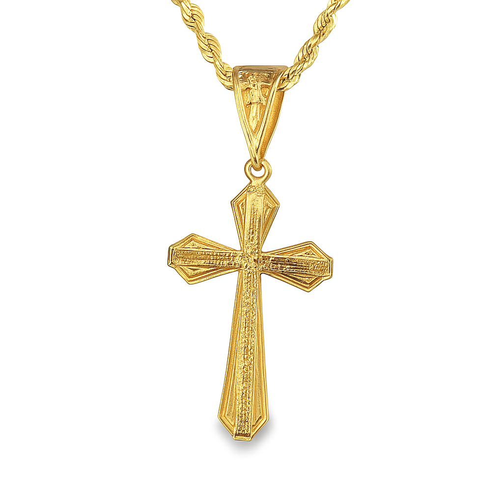 10K Yellow Gold Cross Necklace | Textured Cross Pendant with Rope Chain | Jewelry Palace