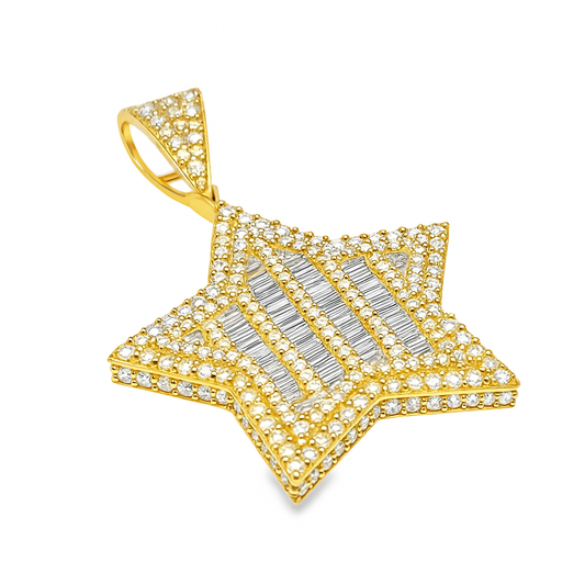 10K Yellow Gold 4.00 ctw Diamond Baguette Star Pendant | Iced-Out Five Point Star | Jewelry Palace
