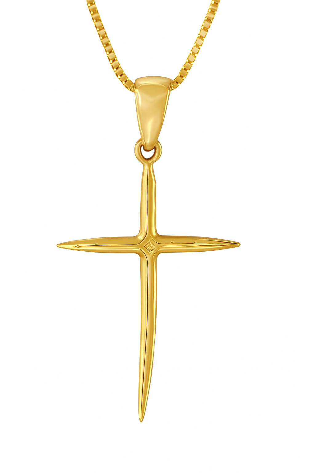 10K Yellow Gold Diamond Cross Charm Necklace Petite Faith Pendant 0.10 CTW