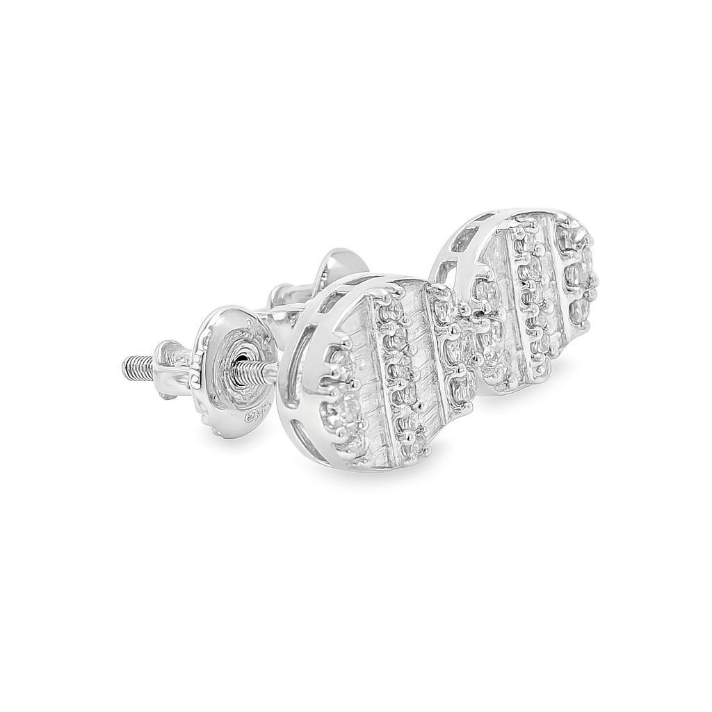 14K White Gold 0.38 ctw Diamond Oval Earrings | Baguette & Round Cut | Jewelry Palace