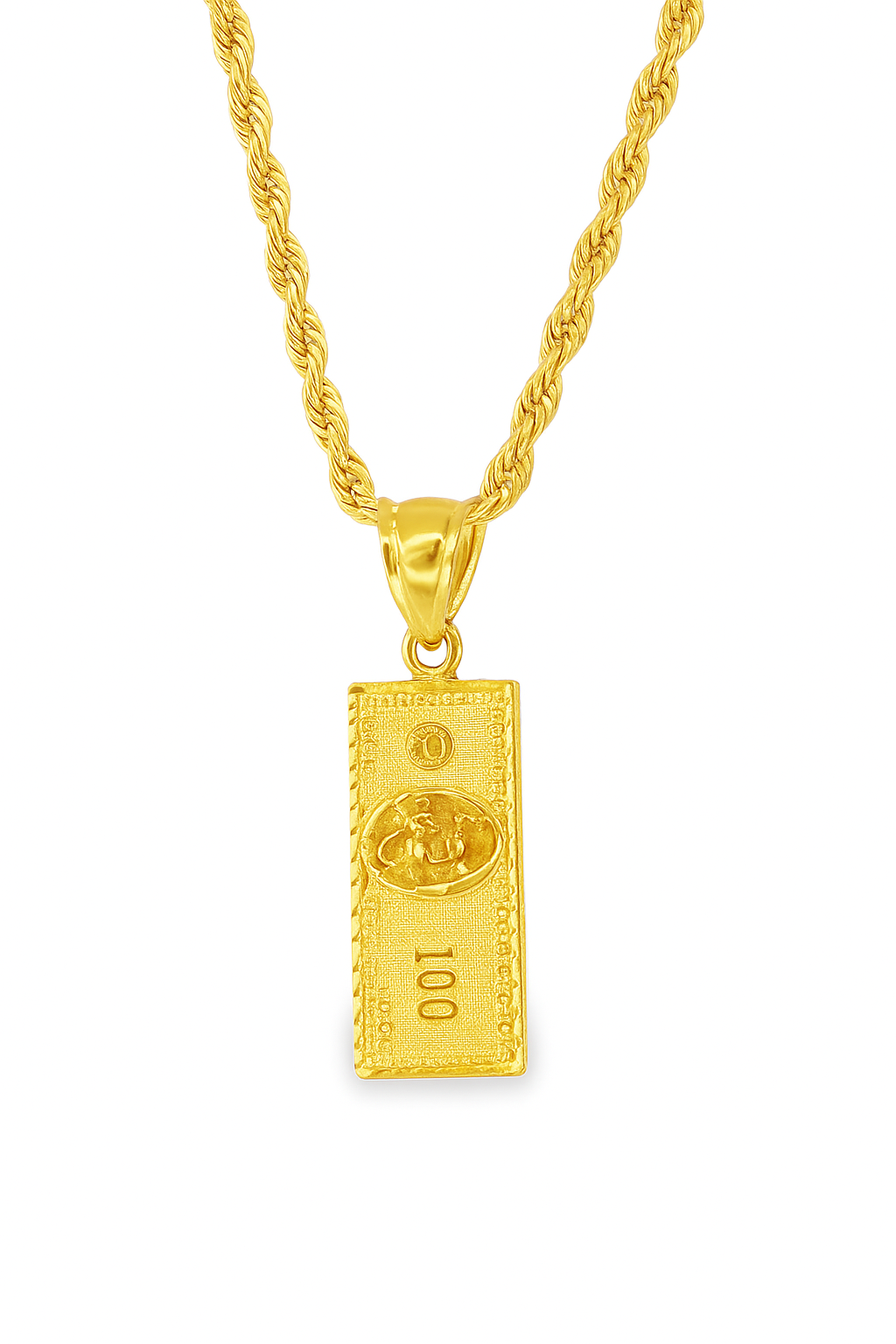 10K Yellow Gold $100 Money Bar Pendant Necklace Set – Symbol of Wealth & Success | Jewelry Palace