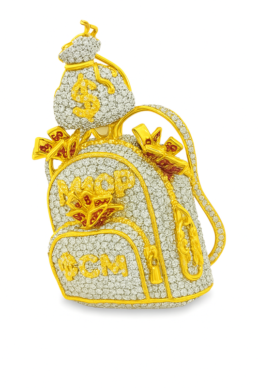 10K Yellow Gold Diamond "Money Book Bag" Pendant with Diamond 2 7/8 ctw