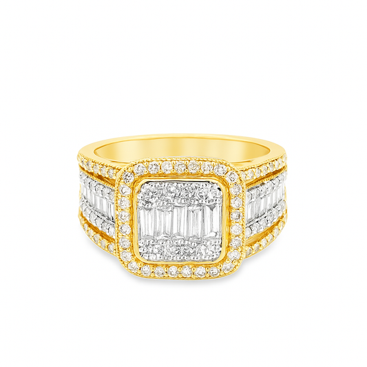 10K Yellow Gold Baguette Diamond Ring with 2 Bands 1.25 ctw