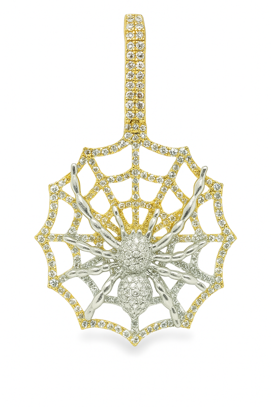10K Yellow Gold Diamond Spider Pendant on Web 1.88 ctw