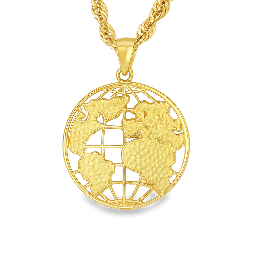 10K Yellow Gold World Map Globe Pendant Necklace Set – Travel & Adventure Symbol | Jewelry Palace
