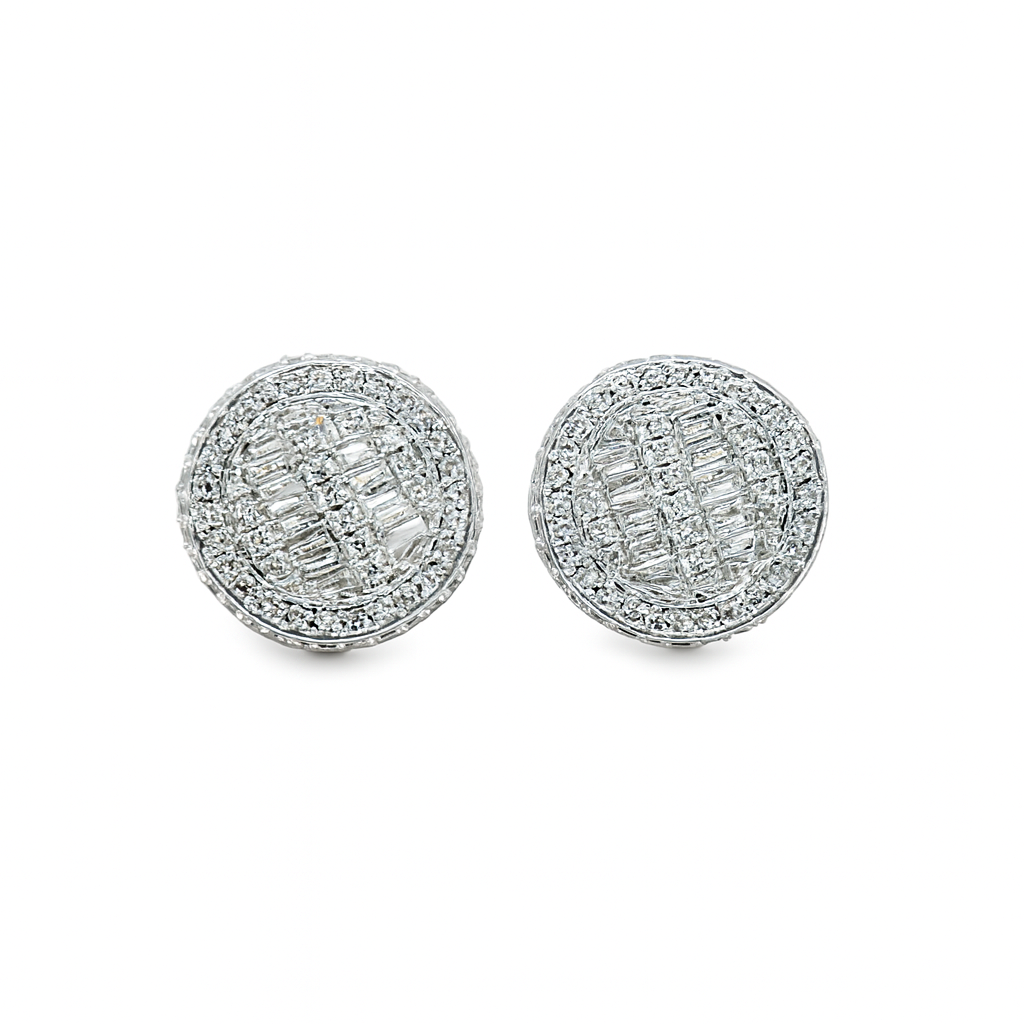 14K White Gold Baguette & Round Diamond Stud Earrings 0.80 ctw | Jewelry Palace